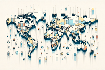 An abstract world map highlighting the varying prices of lorazepam in different countries