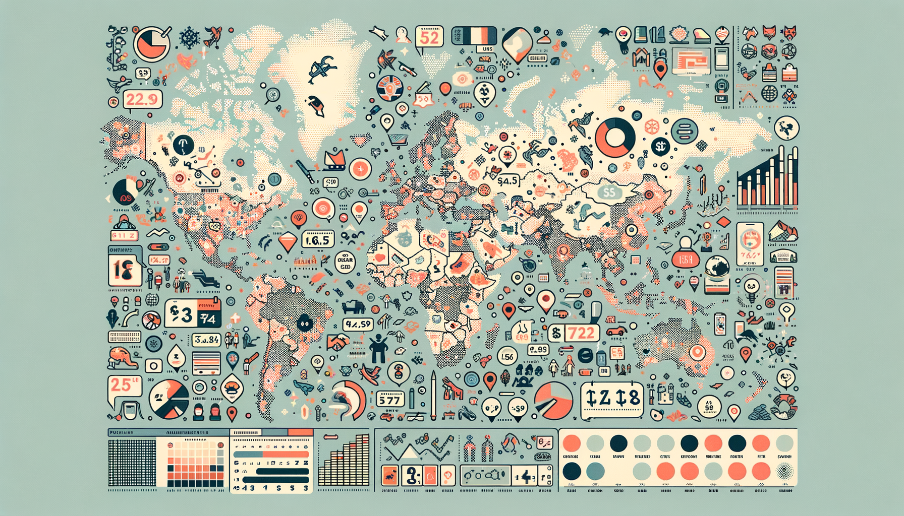 A world map highlighting various countries with distinct symbols or icons representing the prices and methods of methamphetamine use in each location