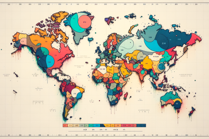 An abstract representation of a world map with highlighted regions indicating the varying prices of 2c-b