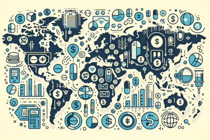 Draw an illustration of a world map highlighting various countries with icons representing the prices and common uses of buprenorphine