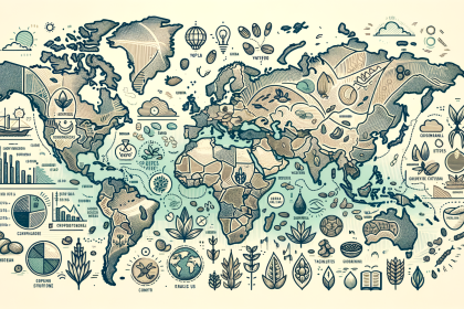 Draw an illustration of a world map highlighting various countries with visual representations of yopo prices and traditional uses