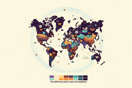 An abstract world map highlighting the varying prices of morphine in different countries