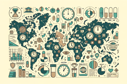 An abstract world map highlighting various countries with distinct price tags for mydayis
