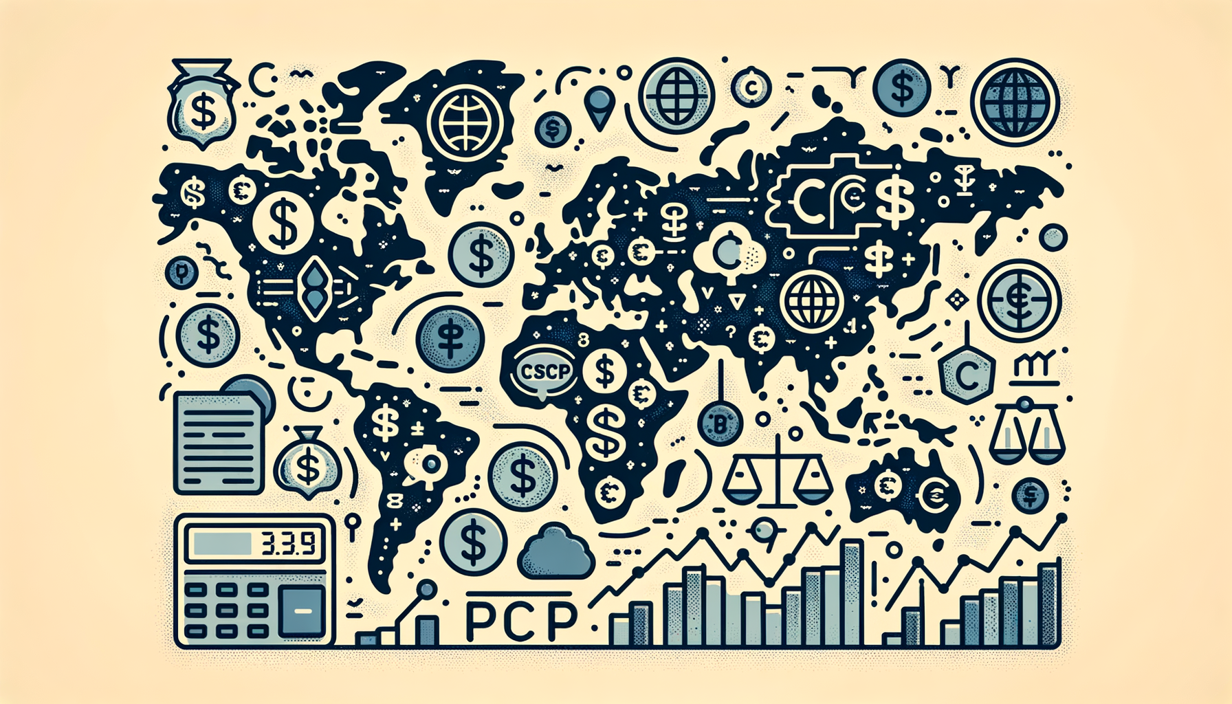 An abstract world map highlighting the varying prices of pcp in different countries