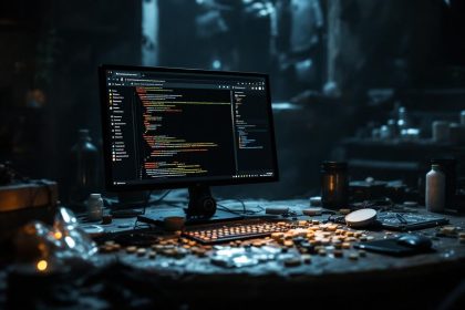 A photograph of a shadowy