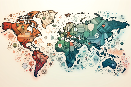 An abstract world map highlighting the varying prices of heroin in different countries